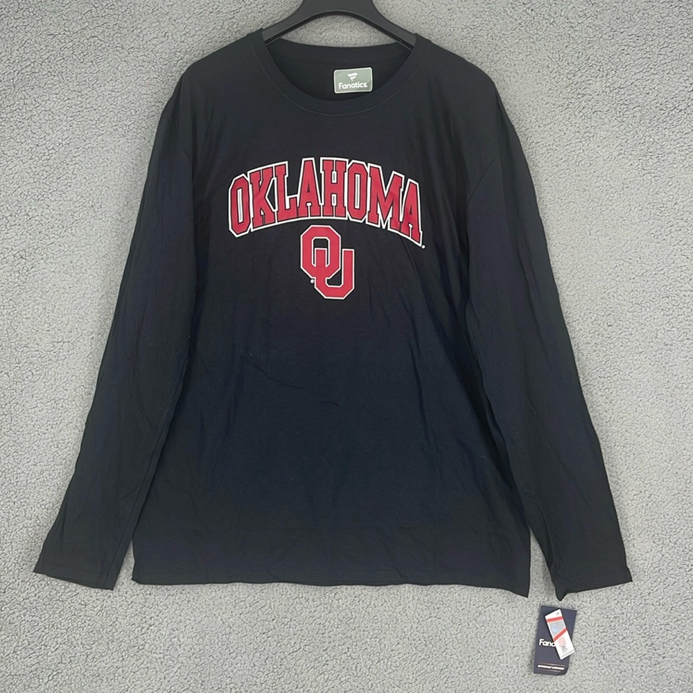 Oklahoma University black crew neck long sleeve shirt men’s XL pullover Fanatics
